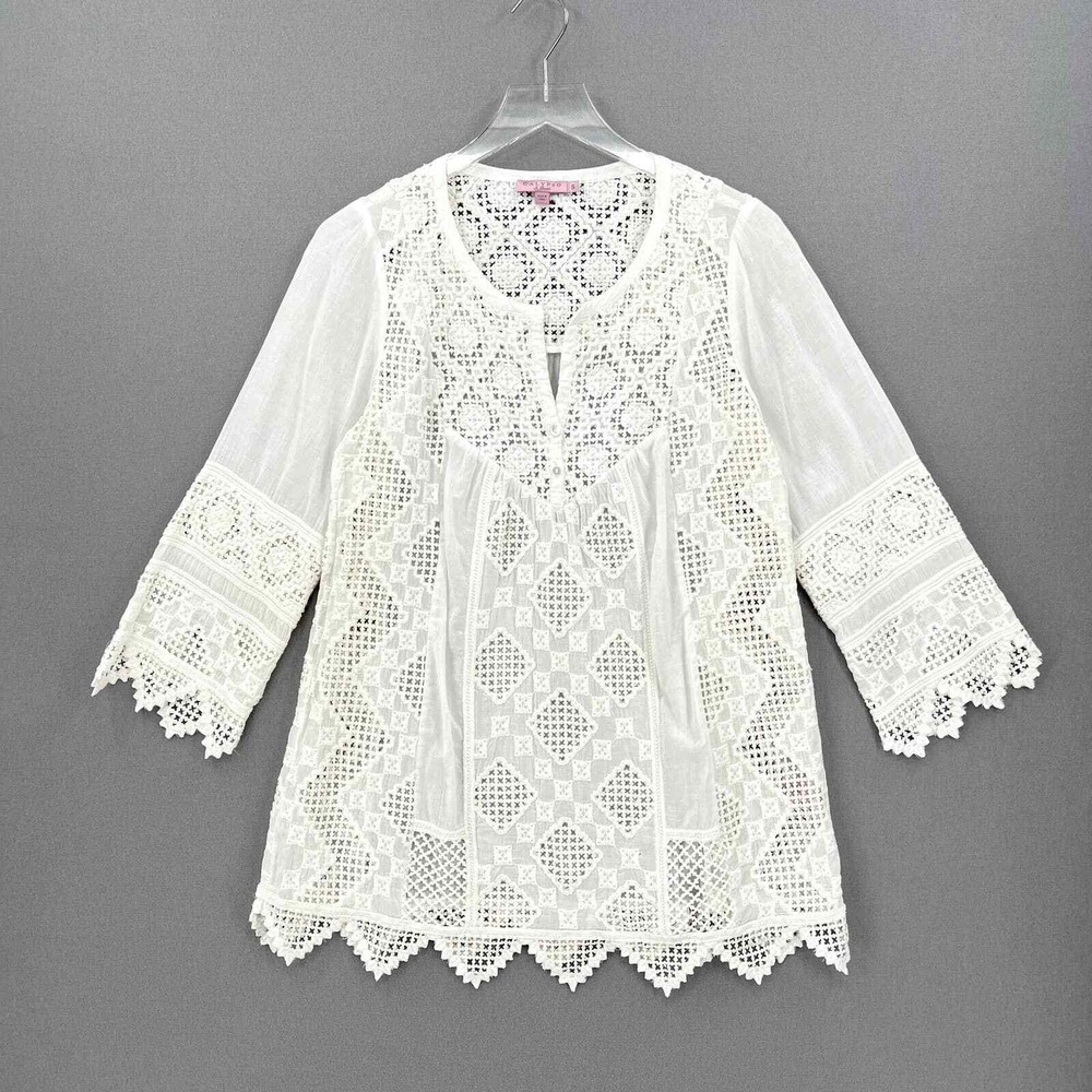 CALYPSO ST BARTH Embroidered Eyelet Tunic Top Womens Small White Resort Beach - Picture 1 of 16